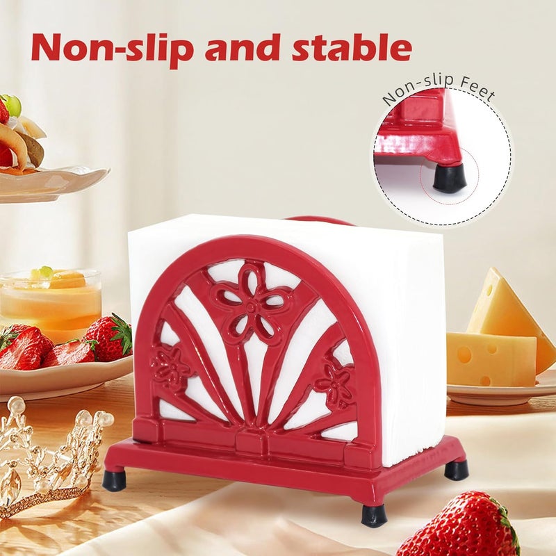 Minluful Napkin Holder for Table Vintage Cast Iron Paper Napkins Tissue Dispenser with Daffodil Pattern for Kitchen Dining Room Countertop Decor Red - Image 5