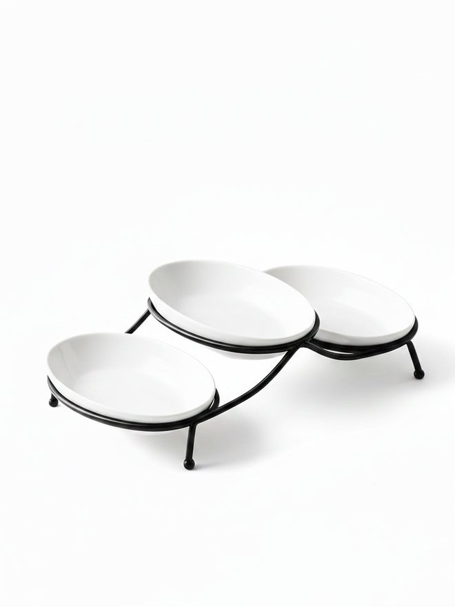 Shallow 3-Piece Oval Serving Bowls with Metal Stand, 18cm - Image 1