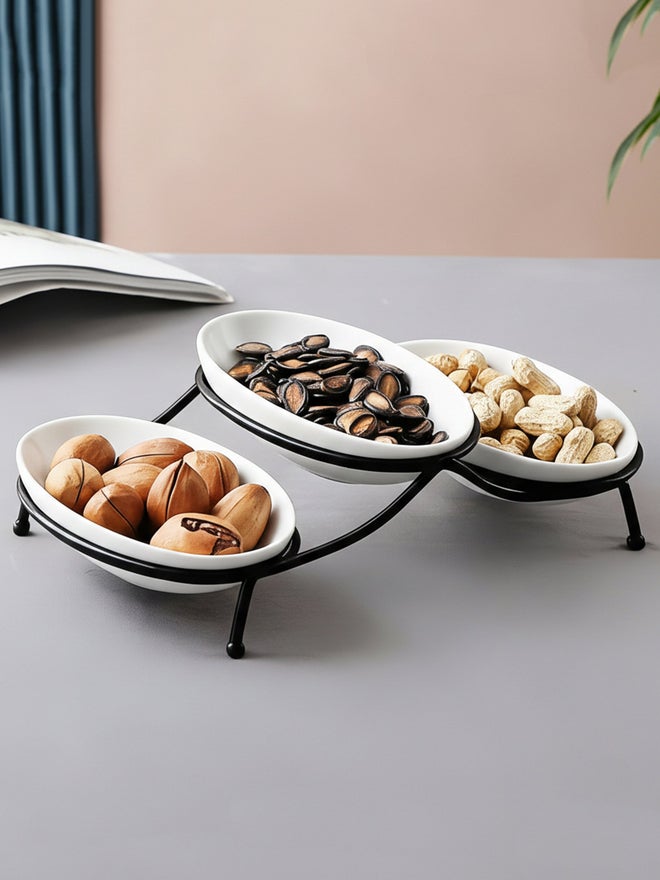 Shallow 3-Piece Oval Serving Bowls with Metal Stand, 18cm - Image 4