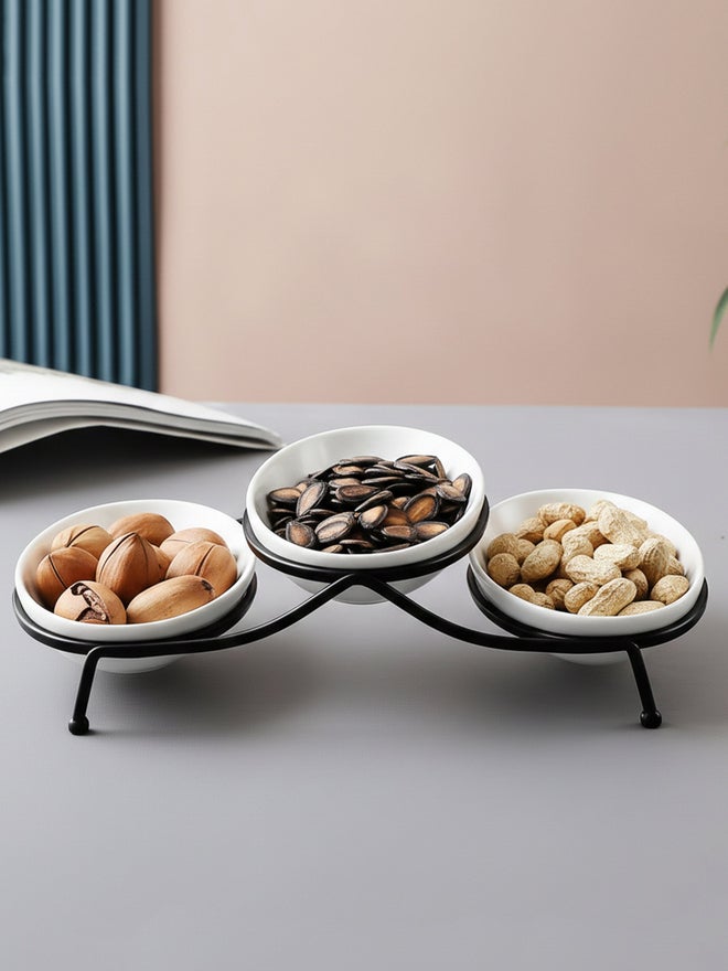 Shallow 3-Piece Oval Serving Bowls with Metal Stand, 18cm - Image 3