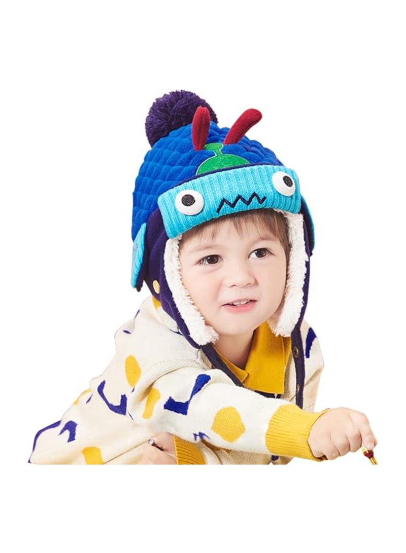 SOLARAE قبعة شتوية للأطفال مع أذنين، قبعة دافئة على شكل ديناصور كرتوني للأولاد والبنات، قبعة كروشيه للأطفال الصغار، قبعة دافئة، قبعات صوفية دافئة، قبعة لحماية الأذنين - Image 1