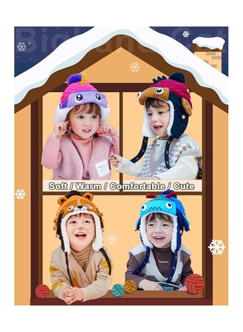 SOLARAE قبعة شتوية للأطفال مع أذنين، قبعة دافئة على شكل ديناصور كرتوني للأولاد والبنات، قبعة كروشيه للأطفال الصغار، قبعة دافئة، قبعات صوفية دافئة، قبعة لحماية الأذنين - Image 2