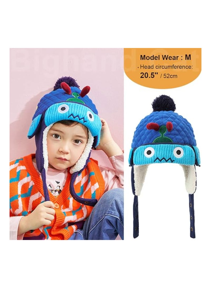 SOLARAE قبعة شتوية للأطفال مع أذنين، قبعة دافئة على شكل ديناصور كرتوني للأولاد والبنات، قبعة كروشيه للأطفال الصغار، قبعة دافئة، قبعات صوفية دافئة، قبعة لحماية الأذنين - Image 5