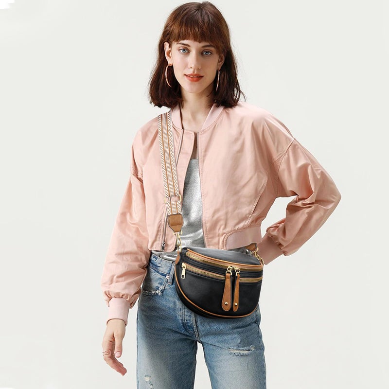 KKXIU Crossbody Sling Bag for Women Trendy Fanny Pack Vegan Leather Chest Bag(Apricot) - Image 3