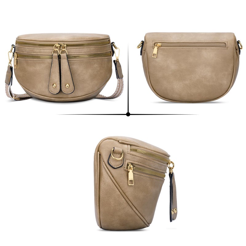 KKXIU Crossbody Sling Bag for Women Trendy Fanny Pack Vegan Leather Chest Bag(Apricot) - Image 4