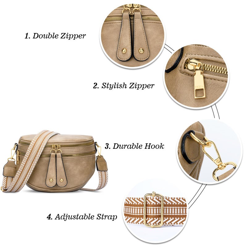 KKXIU Crossbody Sling Bag for Women Trendy Fanny Pack Vegan Leather Chest Bag(Apricot) - Image 5