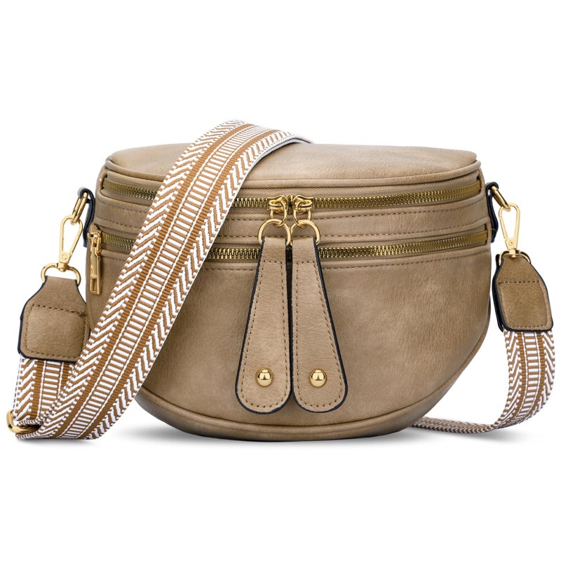 KKXIU Crossbody Sling Bag for Women Trendy Fanny Pack Vegan Leather Chest Bag(Apricot) - Image 1