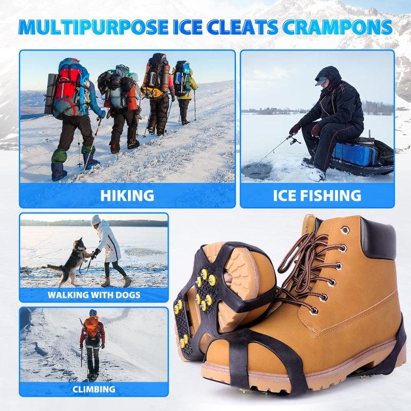 Sfee 4 Pairs Ice Cleats for Boots Shoes, Snow Grips Cleats for Ice and Snow Anti-Slip Rubber Traction Cleats for Walking on Snow and Ice 10 Steel Studs Crampons for Hiking, Walking, Climbing, Jogging - Image 5