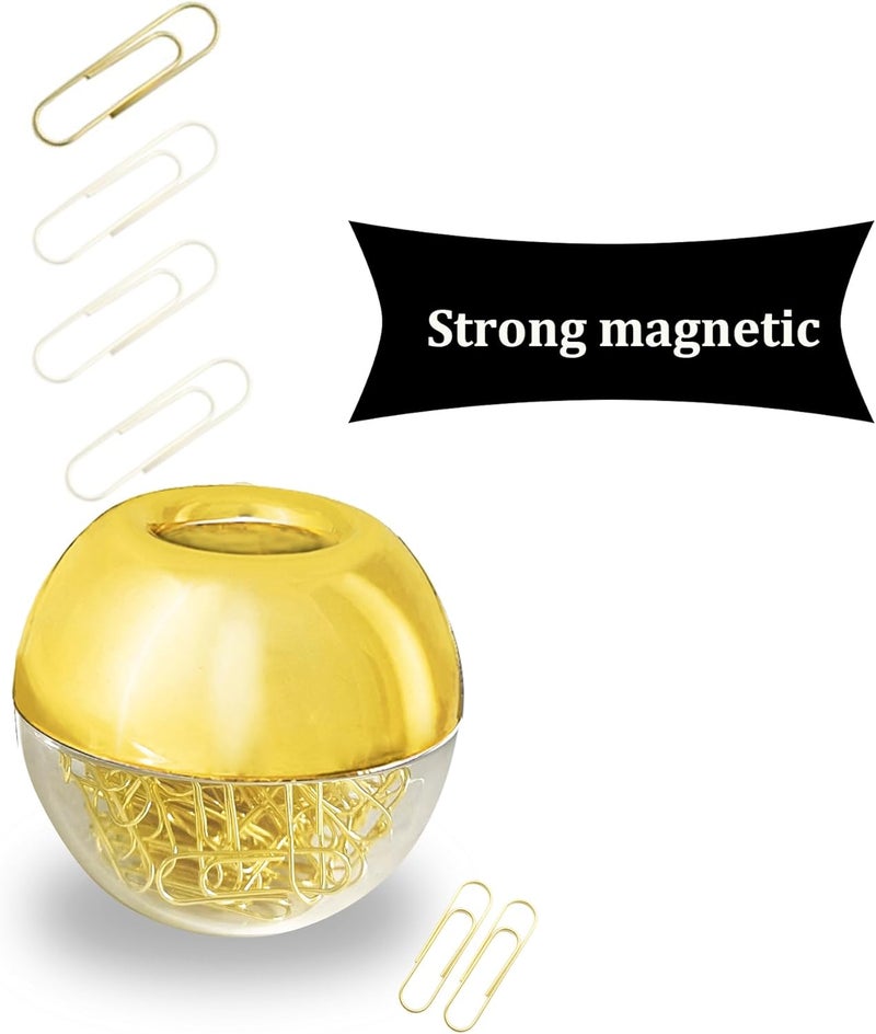 Supfoxer Magnetic Paper Clip Holder, Gold holder with Gold PaperClips 100pcs 28mm(1.1") Cute Office Supplies for Desk Organizer - Image 4