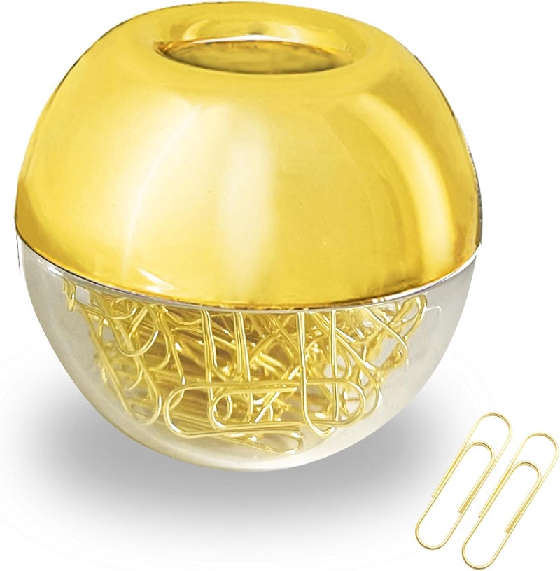 Supfoxer Magnetic Paper Clip Holder, Gold holder with Gold PaperClips 100pcs 28mm(1.1") Cute Office Supplies for Desk Organizer - Image 1