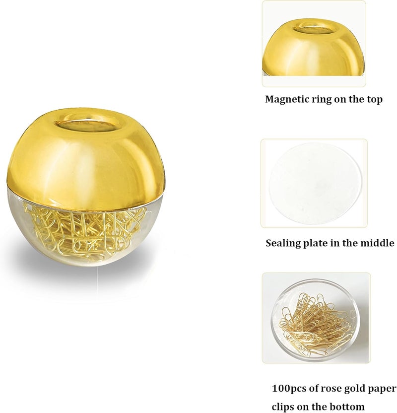 Supfoxer Magnetic Paper Clip Holder, Gold holder with Gold PaperClips 100pcs 28mm(1.1") Cute Office Supplies for Desk Organizer - Image 3