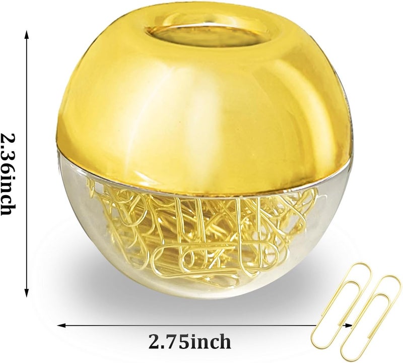 Supfoxer Magnetic Paper Clip Holder, Gold holder with Gold PaperClips 100pcs 28mm(1.1") Cute Office Supplies for Desk Organizer - Image 2