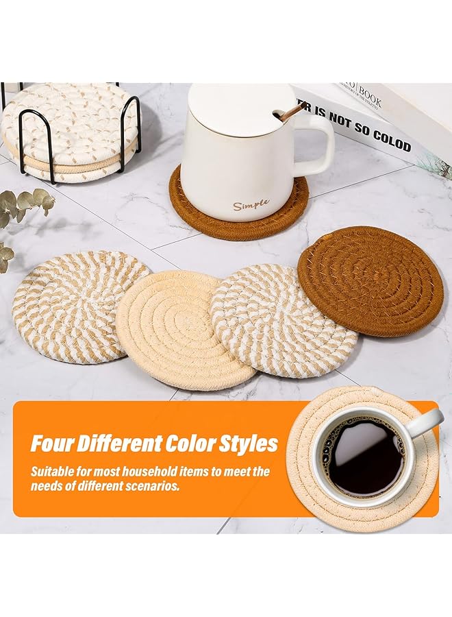 erorex 8 Pcs Drink Coasters With Holder 4 Colors Absorbent Coasters For Drinks Minimalist Cotton Woven Coaster Set For Home Decor Tabletop Protection Suitable For Kinds Of Cups 4.3 Inches - Image 5