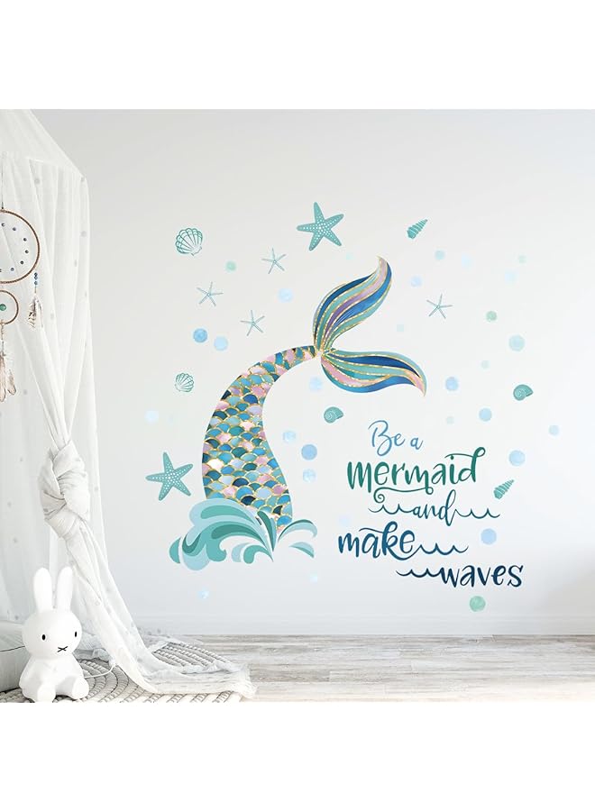 إيروريكس ملصقات حائط على شكل ذيل حورية البحر، ملصقات حائط على شكل موجات حورية البحر، لتزيين حائط غرفة نوم الفتيات والحمام - Image 2