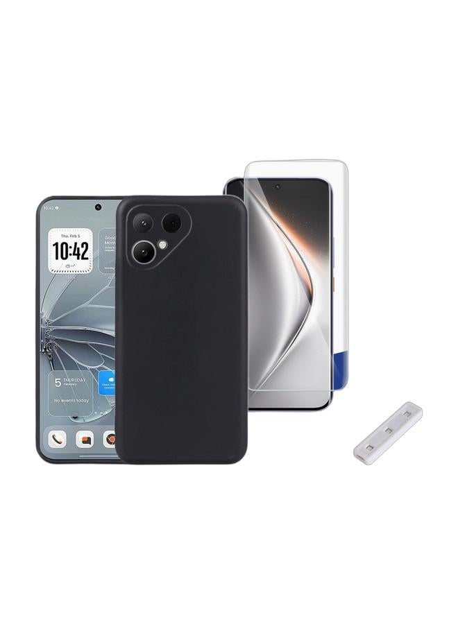 Wtech Tecno Pova Curve 2 5G 2026 Premium Soft Liquid Silicone Case Cover (MCRPSN) - Black & Tecno Pova Curve 2 5G 2026 Premium Curved Edges UV Full Glue Full Cover Tempered Glass Screen Protector (MSGUCN) - Clear Bundle - Image 1