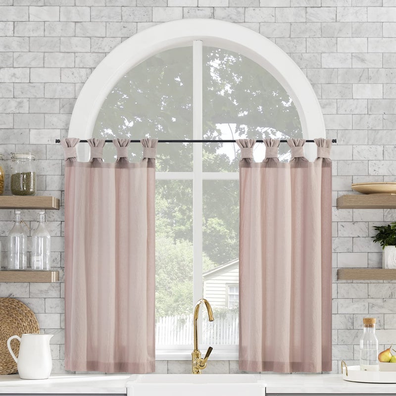 Archaeo Washed Cotton Small Window Twist Tab Cafe Curtains 52 x 36 Rose Quartz