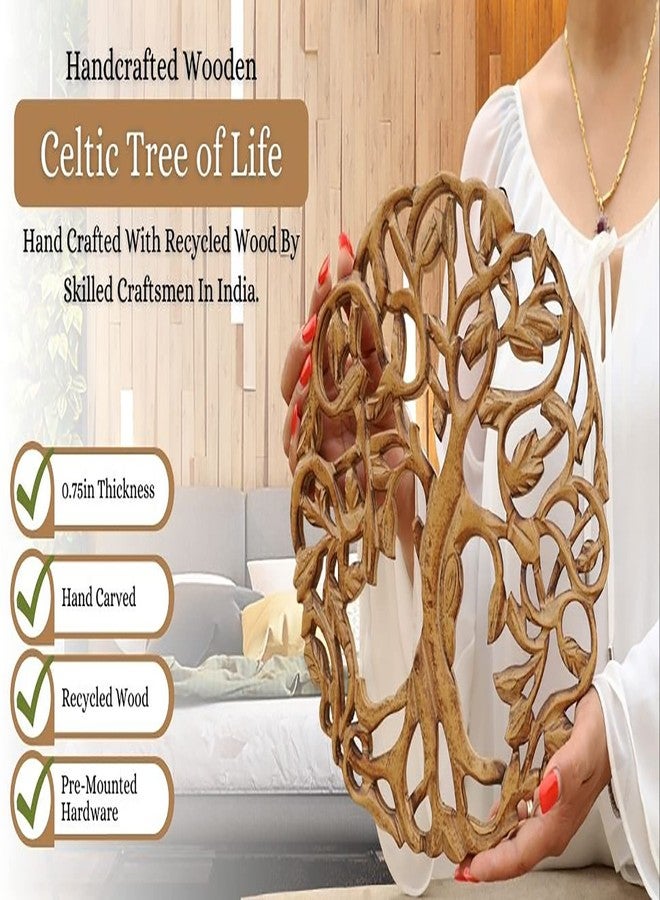 DharmaObjects Handcrafted Wooden Celtic Tree of Life Wall Decor Hanging Art Brown - Image 3