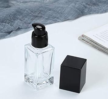 UPSTORE 2Pcs 20ml07oz Empty Square Clear Glass Pump Bottle Lotion Dispenser with Black Lid Refillable Portable Foundation Bottle Makeup Cosmetic Container Holder for Lotion Essence Emulsion Serum - Image 2