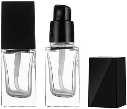 UPSTORE 2Pcs 20ml07oz Empty Square Clear Glass Pump Bottle Lotion Dispenser with Black Lid Refillable Portable Foundation Bottle Makeup Cosmetic Container Holder for Lotion Essence Emulsion Serum - Image 1