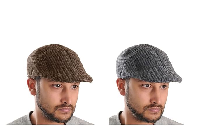 CLOTHERA Polyester Golf/Flat Caps (Pack of 2) Grey & Brown for Men - Image 1