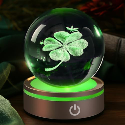 IFOLAINA Crystal Ball Lamp, 3D Four Leaf Clover K9 Decorative Night Light, Clear, 3.15 inches, Rechargeable USB, Ideal Gift for Her Birthday, Wedding, Anniversary - Image 1