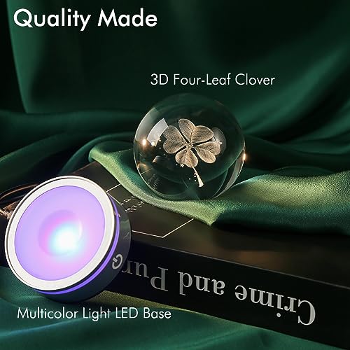 IFOLAINA Crystal Ball Lamp, 3D Four Leaf Clover K9 Decorative Night Light, Clear, 3.15 inches, Rechargeable USB, Ideal Gift for Her Birthday, Wedding, Anniversary - Image 3