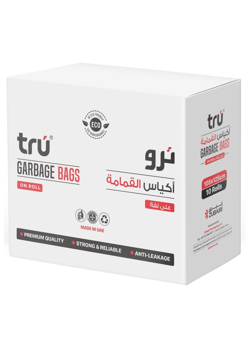 Tru Garbage Bags Compact Roll Black 105x125cm 67Gallon (10pc x 10Rolls) 100bags  - Image 1