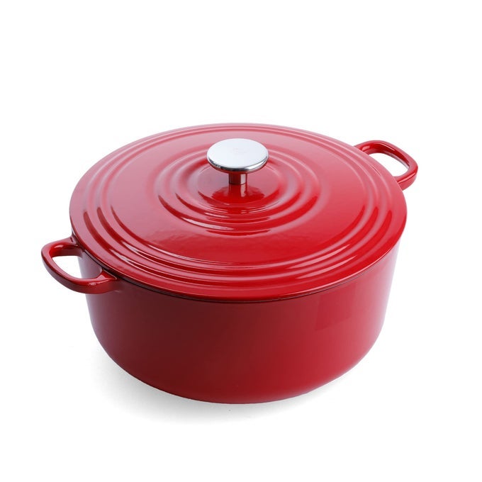 COOKWARE BOURGOGNE ENAMELED CAST IRON 7QT DUTCH OVEN CHILI RED