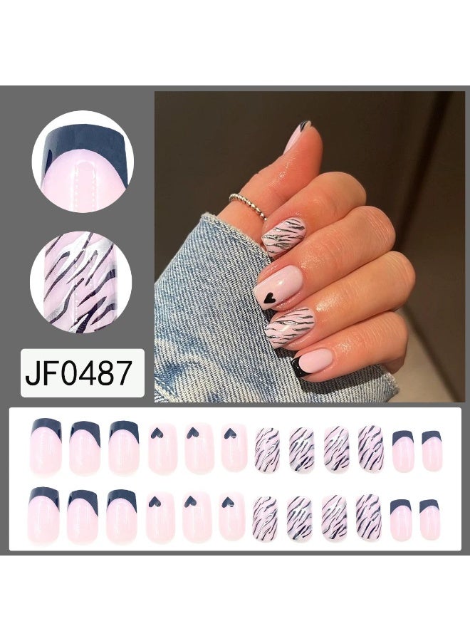 Goolsky Elegant Minimalist Transparent Black French Press-On Nails - Glossy Short Square Office Daily Wear - Image 3