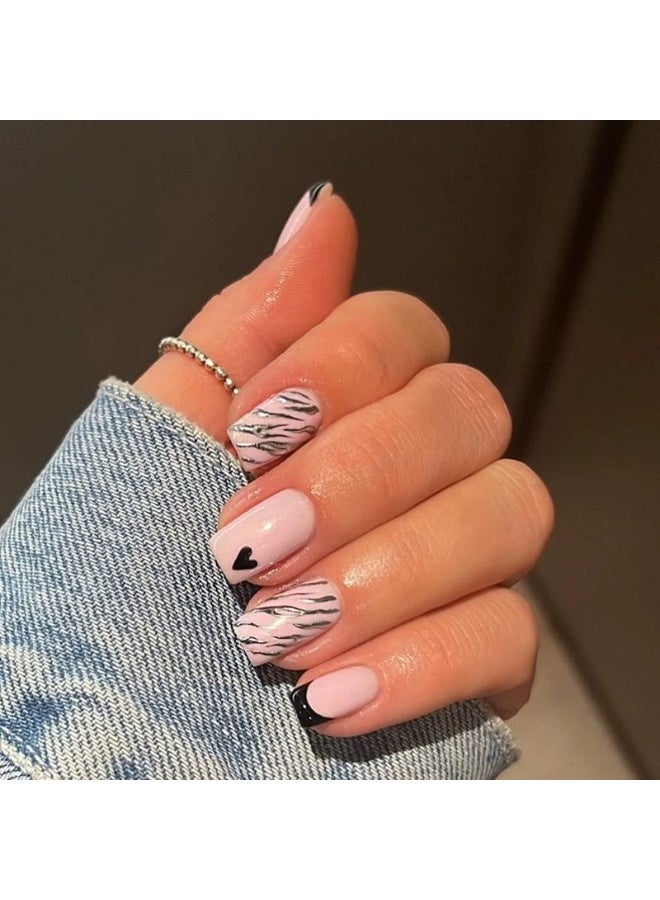 Goolsky Elegant Minimalist Transparent Black French Press-On Nails - Glossy Short Square Office Daily Wear - Image 1