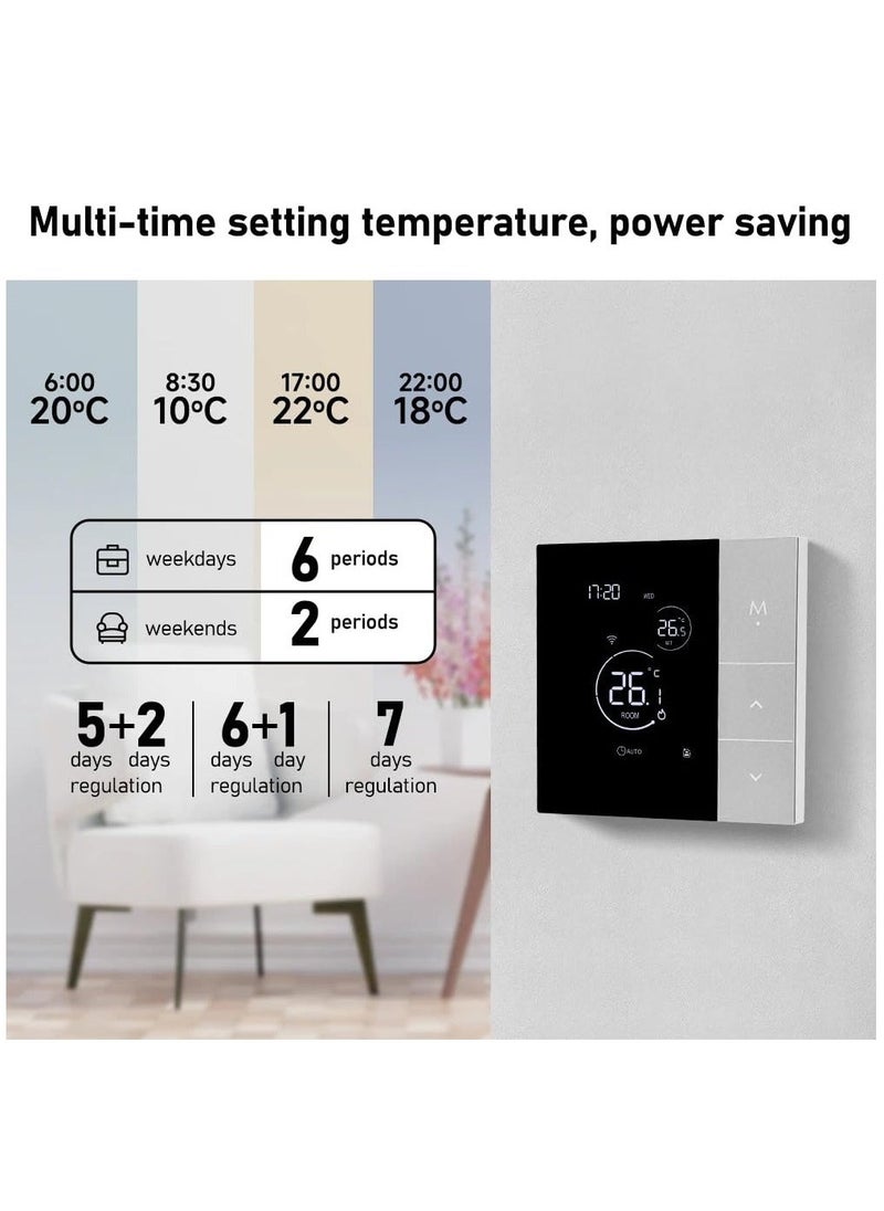 Smart Tuya WiFi Thermostat Voice Control Digital Programmable LCD Display Touchscreen Underfloor Heating Temperature Controller Digital Intelligent Wall Thermostat for Electric Heating Compatible  - Image 4