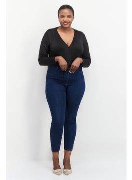 Black Tape Women Plus Size Plain Long Sleeve Bodysuit, Black  - Image 3