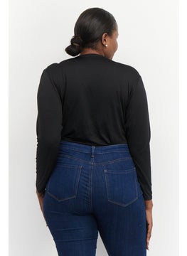 Black Tape Women Plus Size Plain Long Sleeve Bodysuit, Black  - Image 2