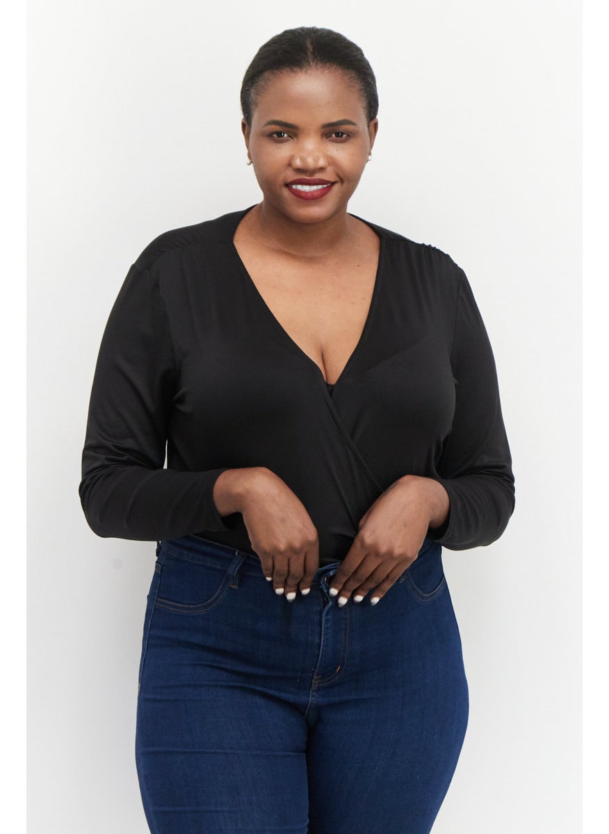 Women Plus Size Plain Long Sleeve Bodysuit, Black - pzsku/Z09E5100550C8BC43FDEFZ/45/_/1737728193/03203513-d3bc-4a42-a745-8b7ce245a1e9