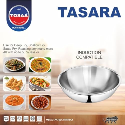 Tosaa Triply Stainless Steel Tasla|Ideal Tasla for Curry/Stir-Fry/Deep-Fry/DryVeg/Sauté Induction Friendly, Heavy Base Kadhai Naturally Non-Stick | 24cm, 2000 ml - Image 3