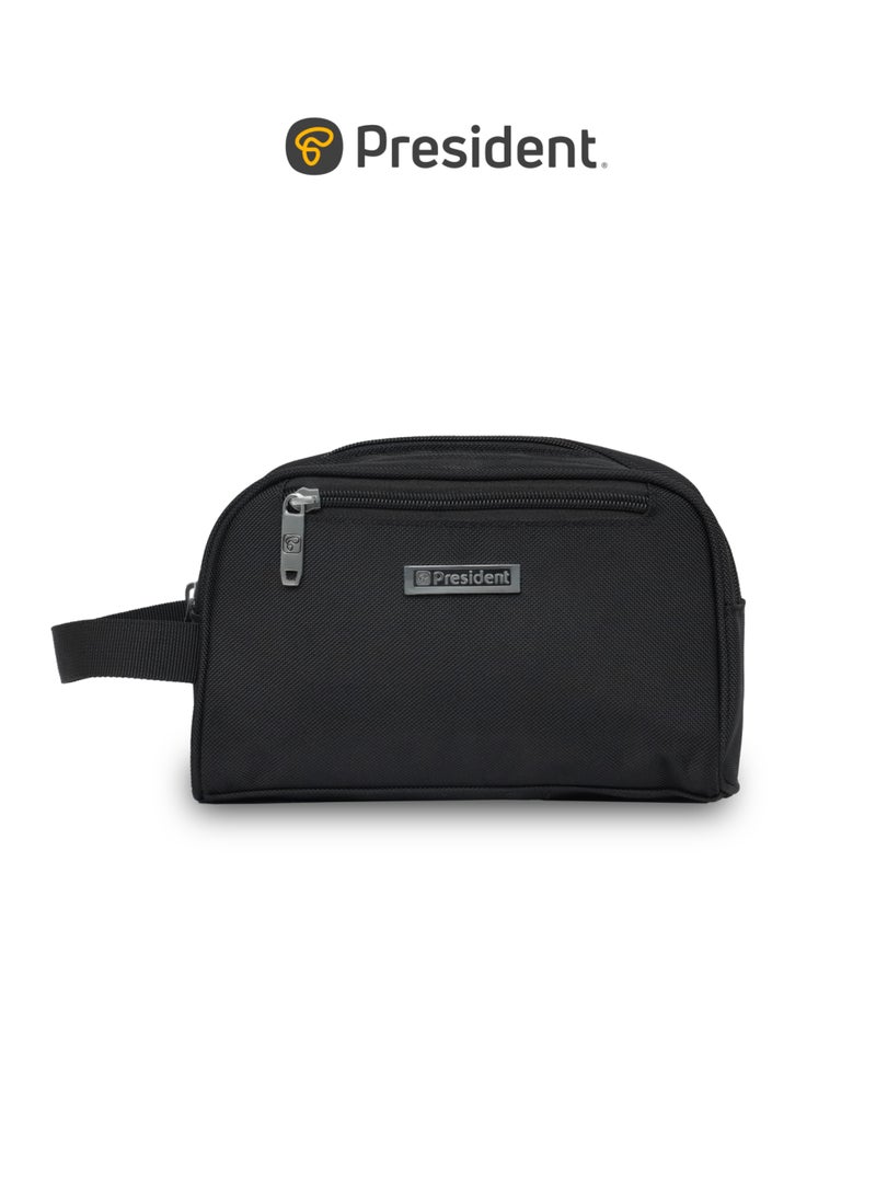 President Dual Compartment Wash Bag 9 Inch, Nylon water resistant bag (Model 8508) Black - Image 1