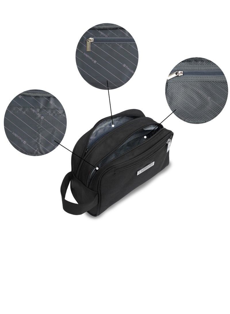 President Dual Compartment Wash Bag 9 Inch, Nylon water resistant bag (Model 8508) Black - Image 5