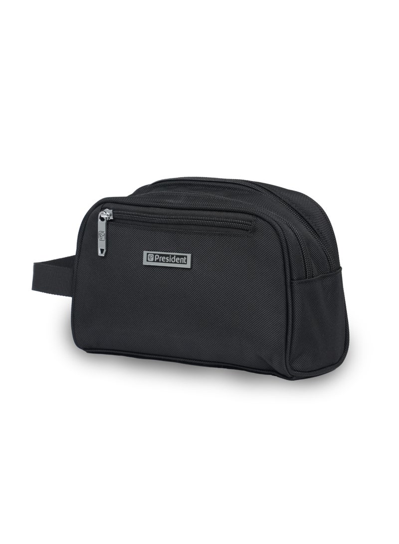 President Dual Compartment Wash Bag 9 Inch, Nylon water resistant bag (Model 8508) Black - Image 2