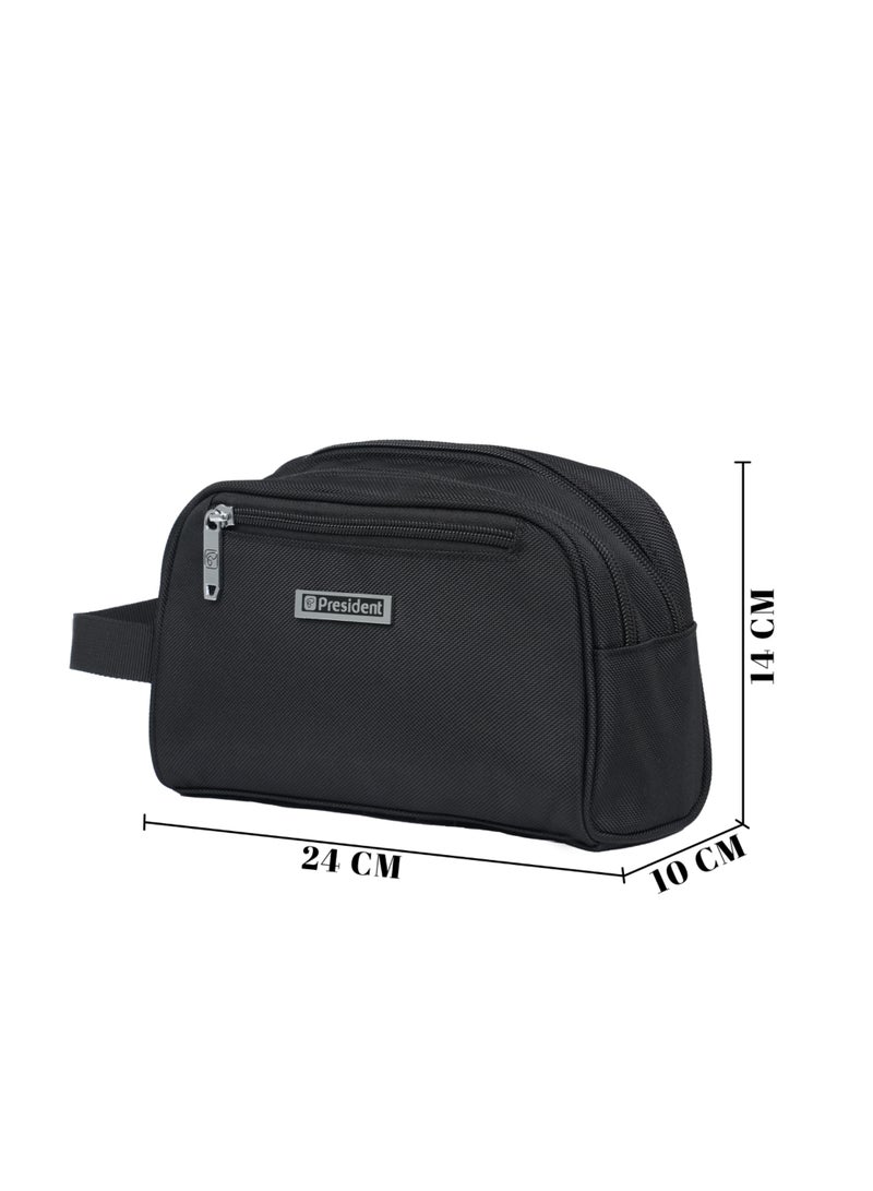 President Dual Compartment Wash Bag 9 Inch, Nylon water resistant bag (Model 8508) Black - Image 3