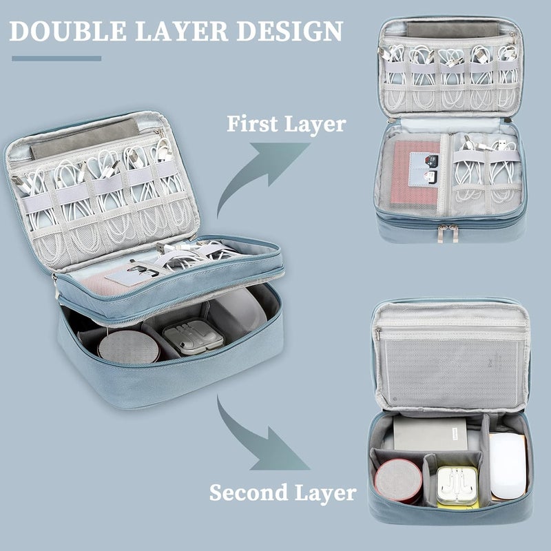 Lanola Universal Cable Organizer Electronics Accessories Cases for Cable, Charger,Power Bank, Phone, USB, SD Card,Memory Cards,Earphone,Flash Drive, Great for Travel and Business - Dark Blue - Image 4