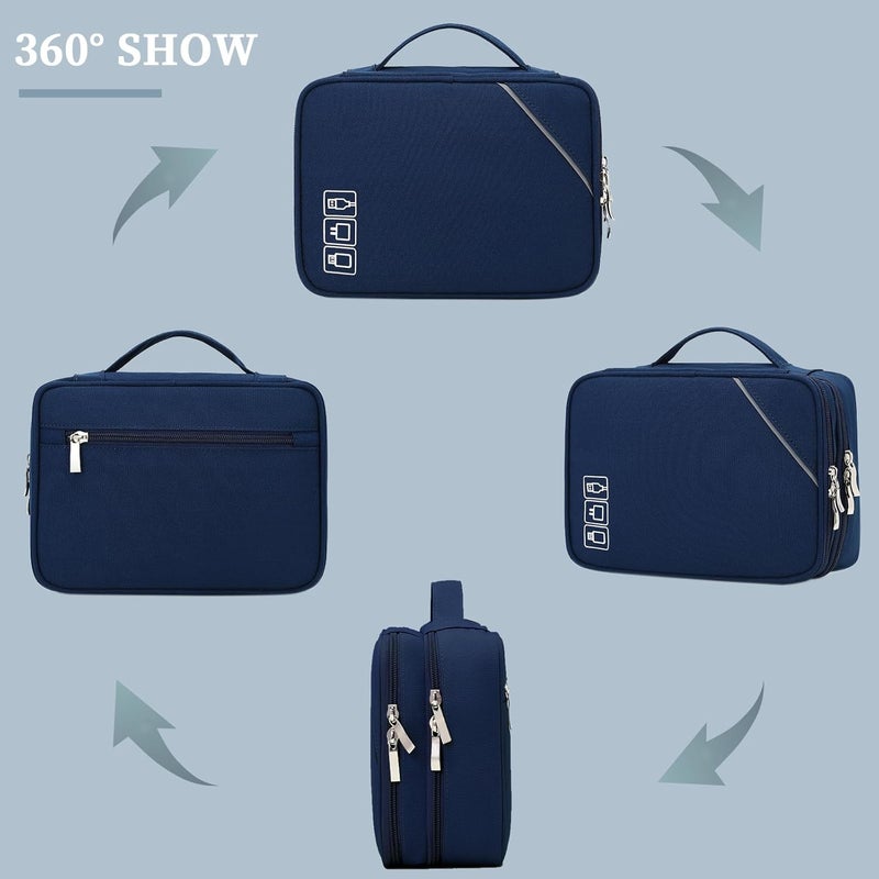 Lanola Universal Cable Organizer Electronics Accessories Cases for Cable, Charger,Power Bank, Phone, USB, SD Card,Memory Cards,Earphone,Flash Drive, Great for Travel and Business - Dark Blue - Image 3