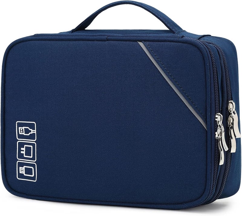Lanola Universal Cable Organizer Electronics Accessories Cases for Cable, Charger,Power Bank, Phone, USB, SD Card,Memory Cards,Earphone,Flash Drive, Great for Travel and Business - Dark Blue - Image 1