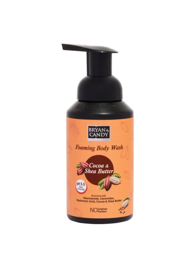 Bryan & Candy Cocoa & Shea Butter Foaming Body Wash, pH 5.5 Skin Friendly, 250 ml, No Loofah Required - Image 1