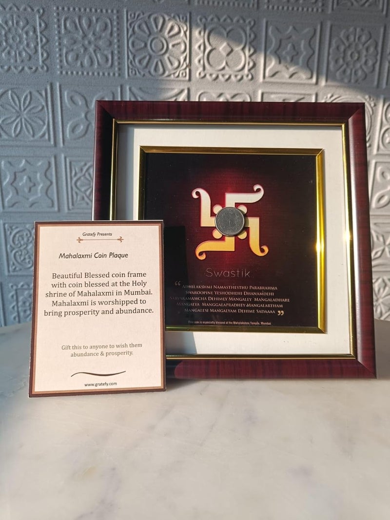 GRATEFY | Good wish gifting | Good luck frame | Swastik Frame With Blessed Coin from Mahalaxmi  - Image 2