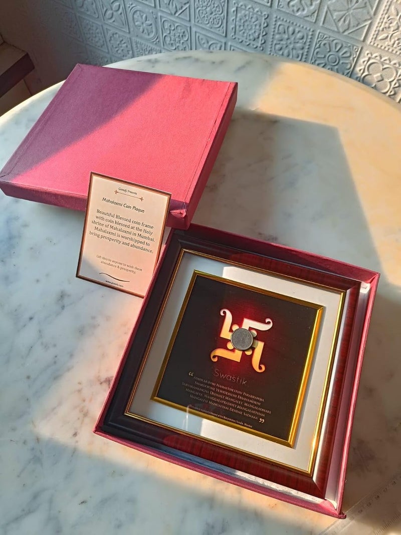 GRATEFY | Good wish gifting | Good luck frame | Swastik Frame With Blessed Coin from Mahalaxmi  - Image 3