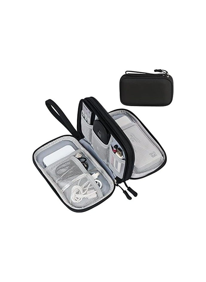 أف واي واي حقيبة تنظيم كابل السفر من FYY ملحقات إلكترونية محمولة مقاومة للماء حقيبة حمل مزدوجة الطبقات حقيبة تخزين الكل في واحد للسلك والشاحن والهاتف وسماعات الأذن - أسود - Image 1