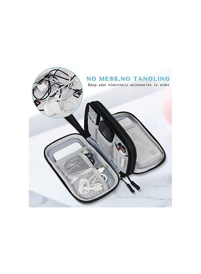 أف واي واي حقيبة تنظيم كابل السفر من FYY ملحقات إلكترونية محمولة مقاومة للماء حقيبة حمل مزدوجة الطبقات حقيبة تخزين الكل في واحد للسلك والشاحن والهاتف وسماعات الأذن - أسود - Image 5
