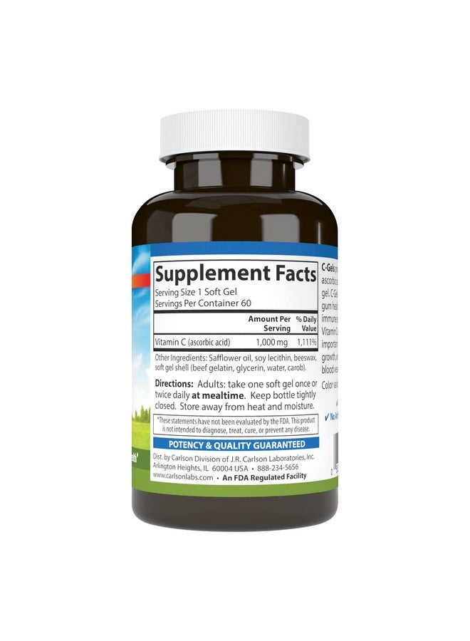 Carlson - C-Gel, 1000 mg Vitamin C, Immune Support & Tissue Health, Antioxidant, 60 Soft gels - Image 2