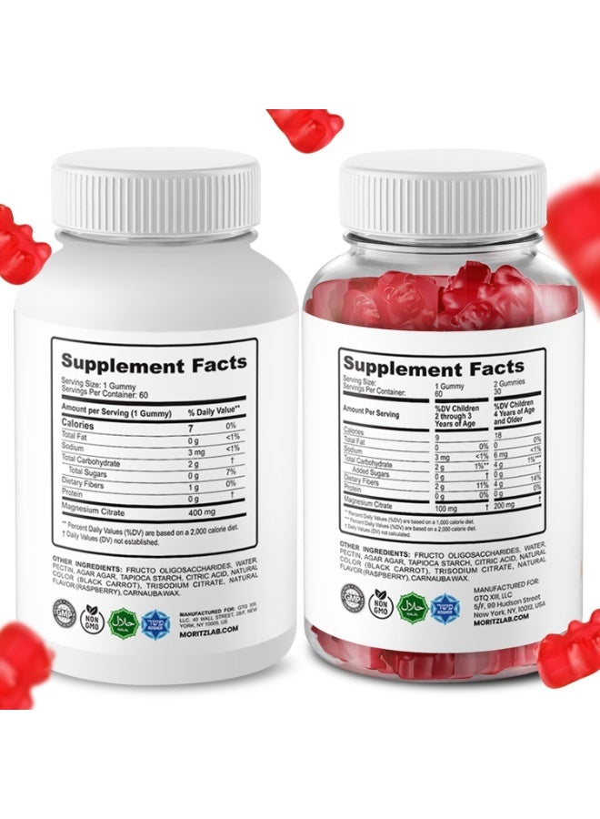 دكتور موريتز حلوى سترات المغنيسيوم المهدئة للأطفال والكبار - خالية من الكائنات المعدلة وراثيًا، وخالية من السكر - بنكهة التوت - عبوتان (60 قطعة) - Image 2