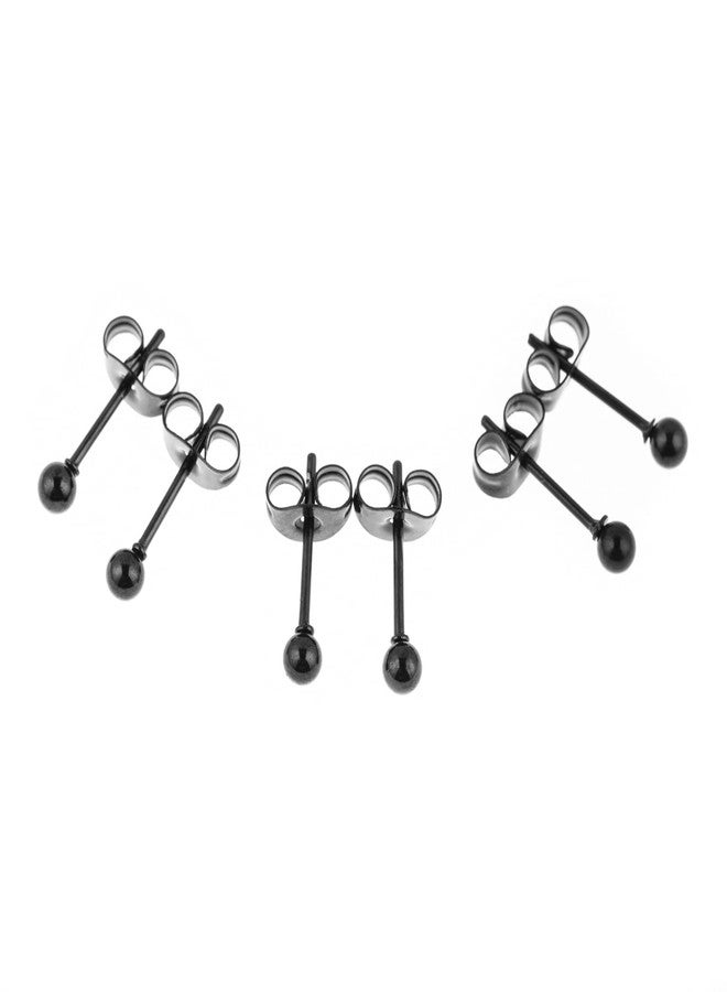 Memsion 316L Surgical Steel Earrings Hypoallergenic Black Ball Stud Earrings Set for Women Men Nickel Free Cartilage Ear Rings 3Pairs of 3mm Ball Stud Earrings - Image 4